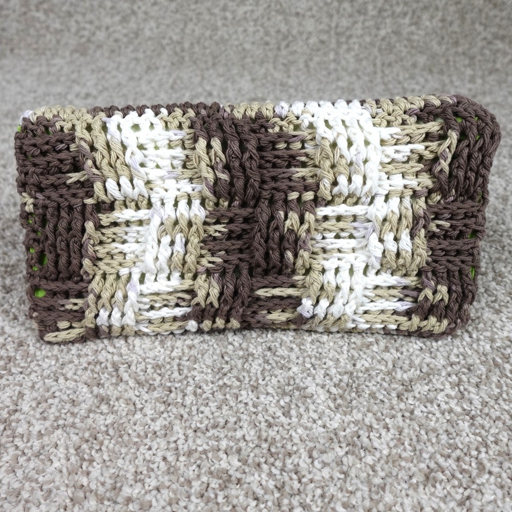 Handmade Crochet Reusable Mop Cover Brown Tan White Basketweave Sweeper‎ Pad